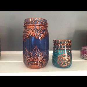 Sold Hand painted up cycled jar candle holders